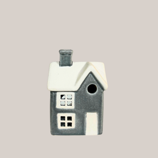 Toasted Marshmallow Cabin Tealight House  - Grey 10cm