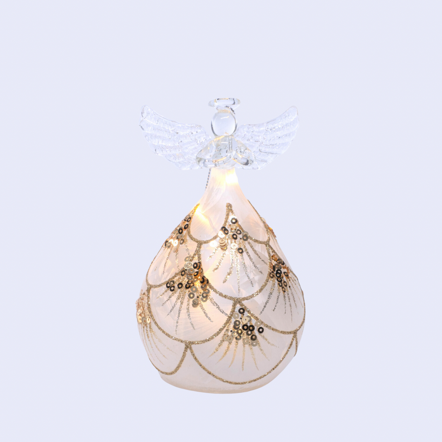 12cm Round Glass Angel Gold with Sequins Frosted