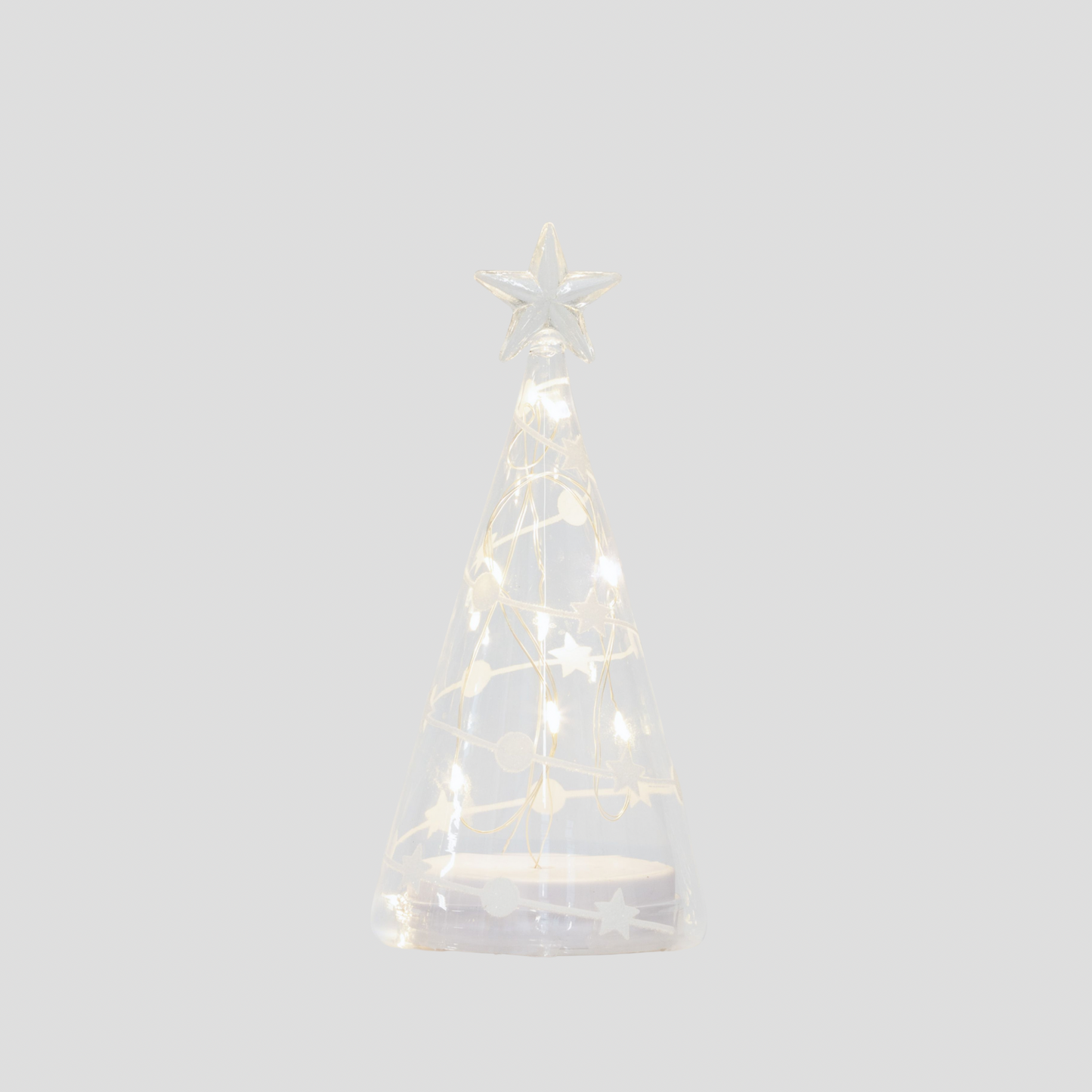 17cm Clear Glass Cone Tree with White Stars and Dots