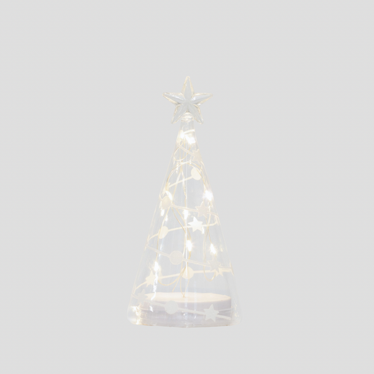 17cm Clear Glass Cone Tree with White Stars and Dots