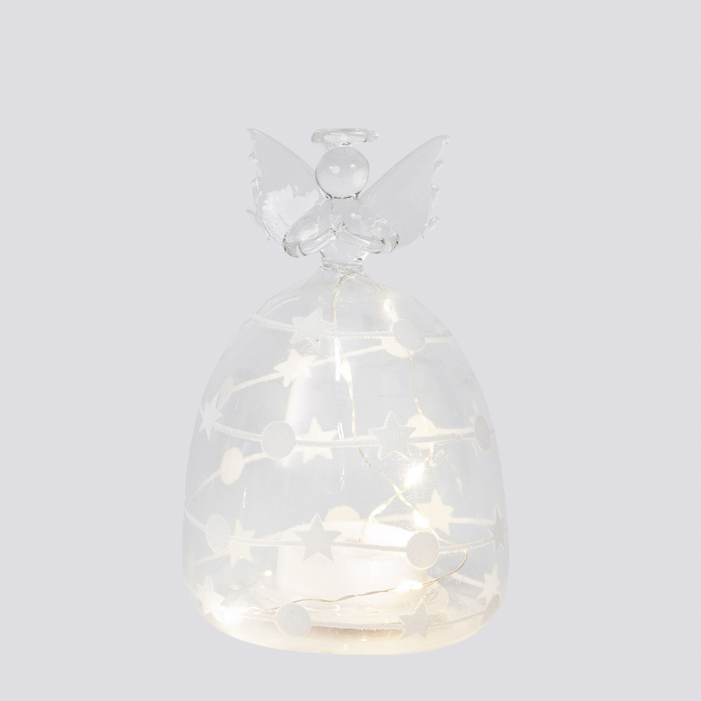 13.5cm Clear Glass Angel with White Stars and Dots