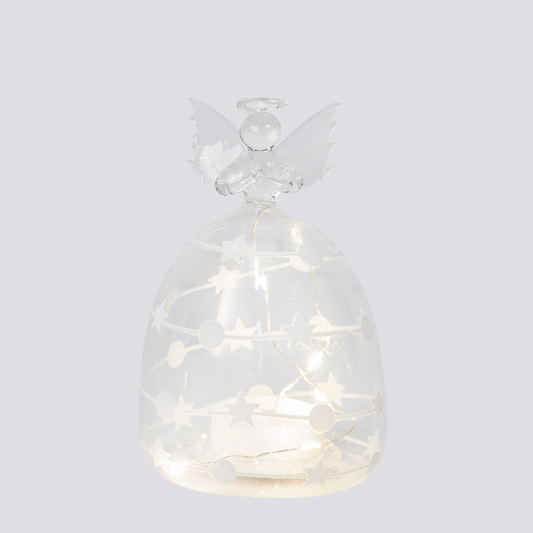 13.5cm Clear Glass Angel with White Stars and Dots