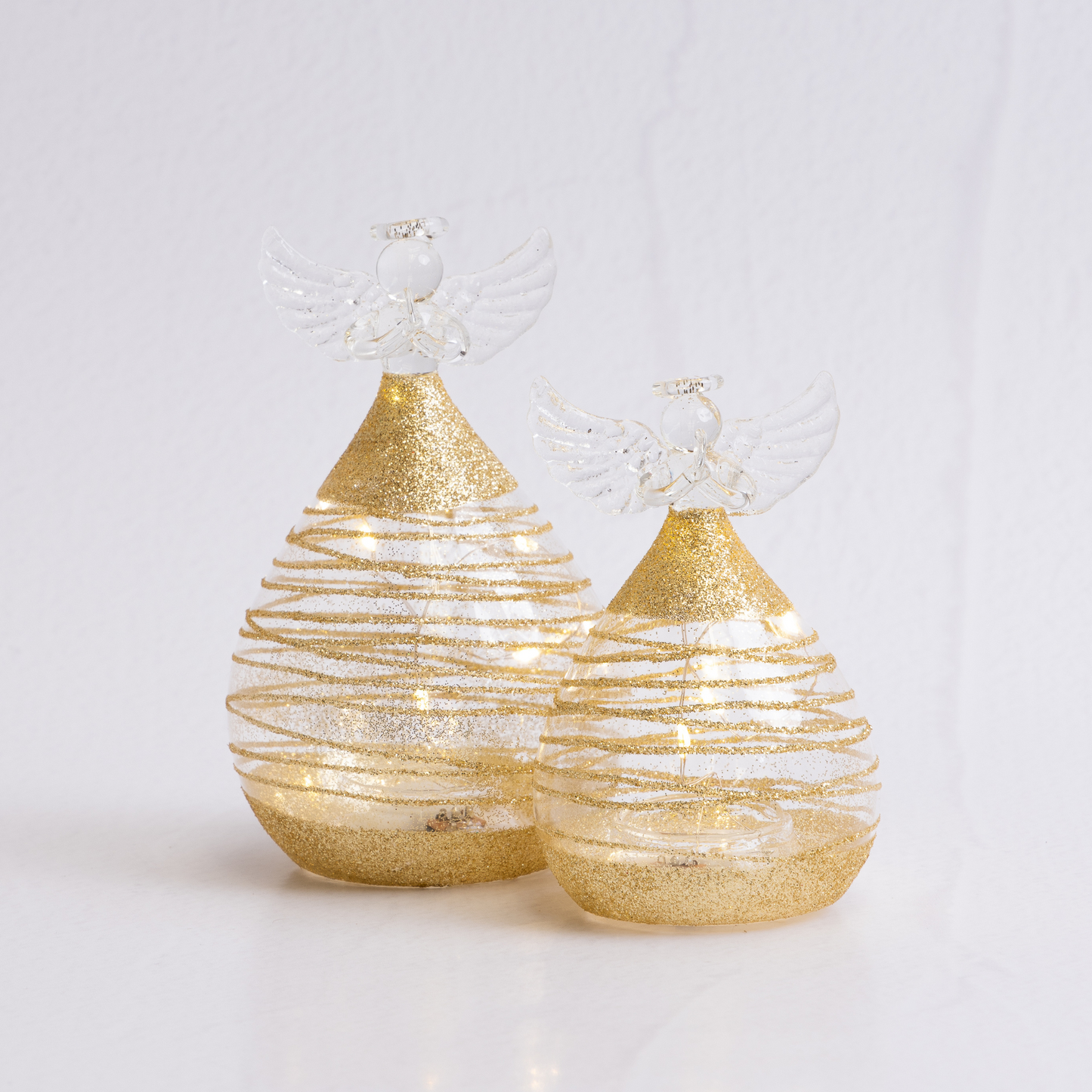 10cm Round Glass Angel with Gold Sparkle