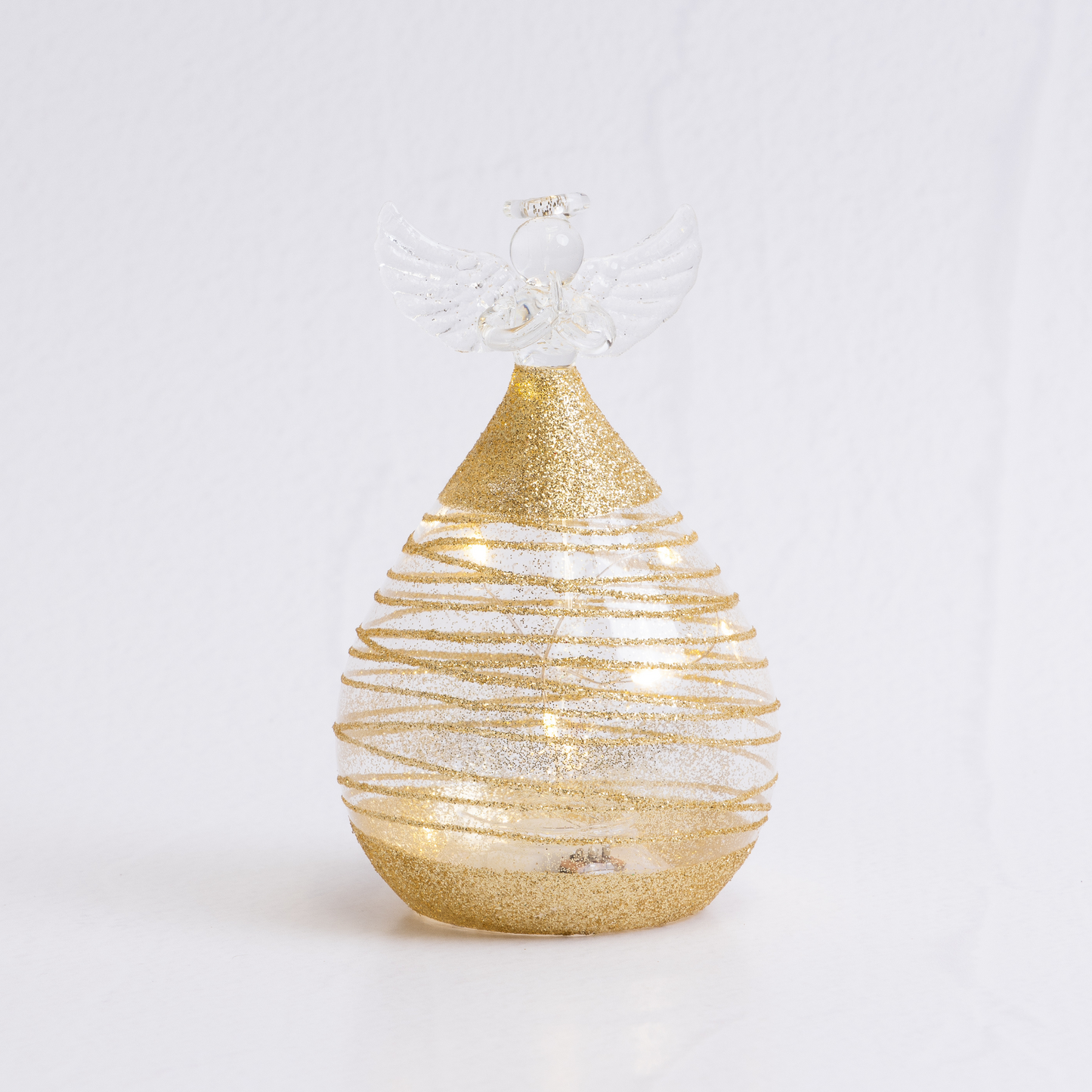 10cm Round Glass Angel with Gold Sparkle
