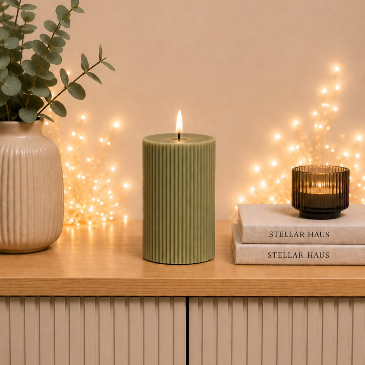 12.5cm x 7.5cm Green Fluted LED Candle