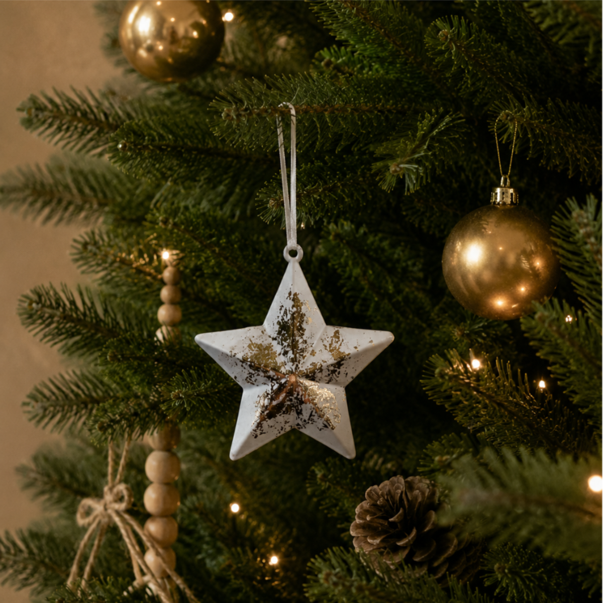 White Star Christmas Decoration with Gold Foil