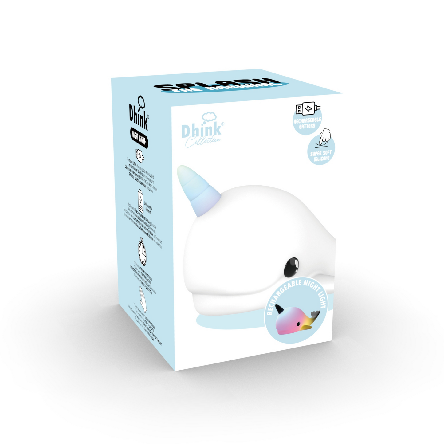 Squishy Splash the Narwhal USB Rechargeable Night Light