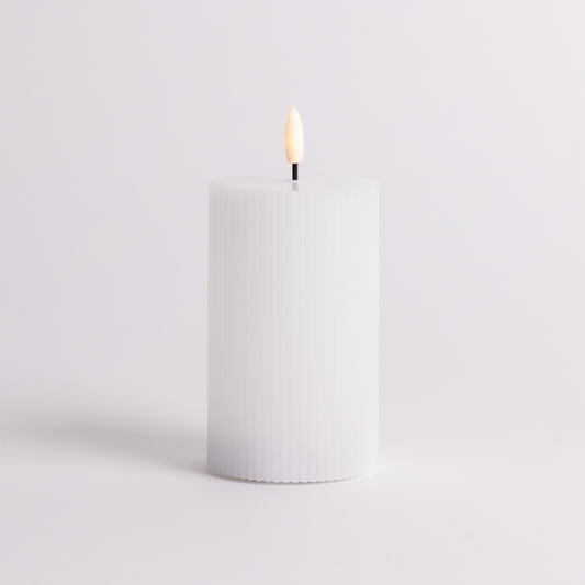 12.5cm x 7.5cm White Fluted LED Candle