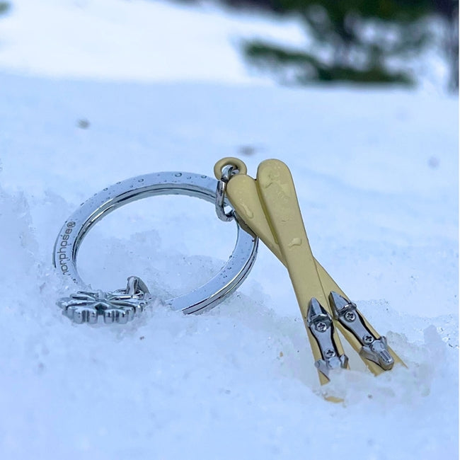Skis Keychain with snowflake charm