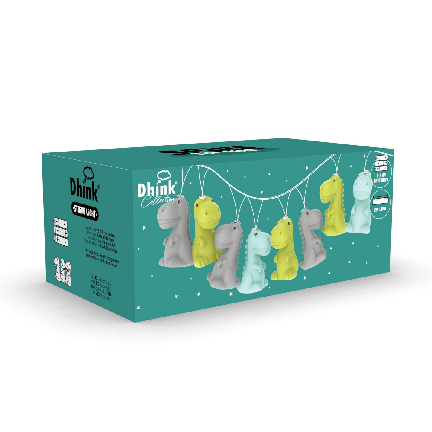 Baby Dinosaurs Fairy Lights String. AA batteries not incl.