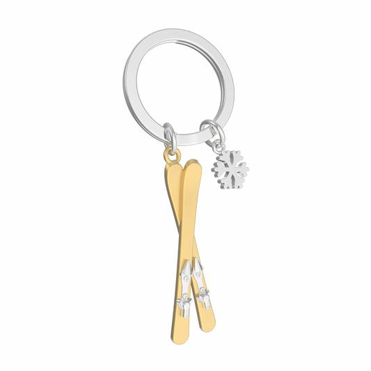 Skis Keychain with Snowflake Charm