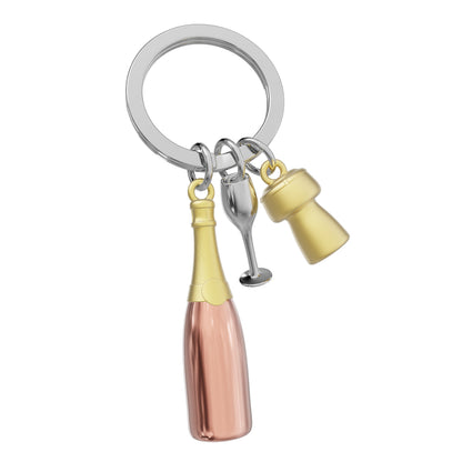 Champagne Bottle in Rose Gold Keychain