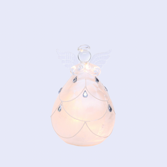 12cm Round Glass Angel Silver with Jewels Frosted