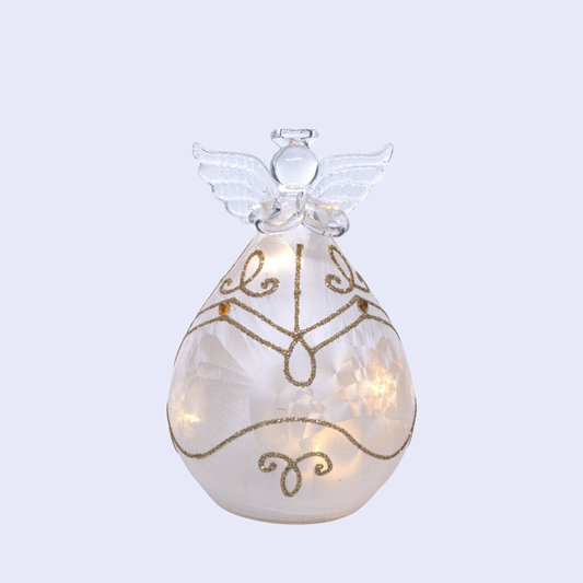 12cm Frosted Round Glass Angel with Gold Glitter