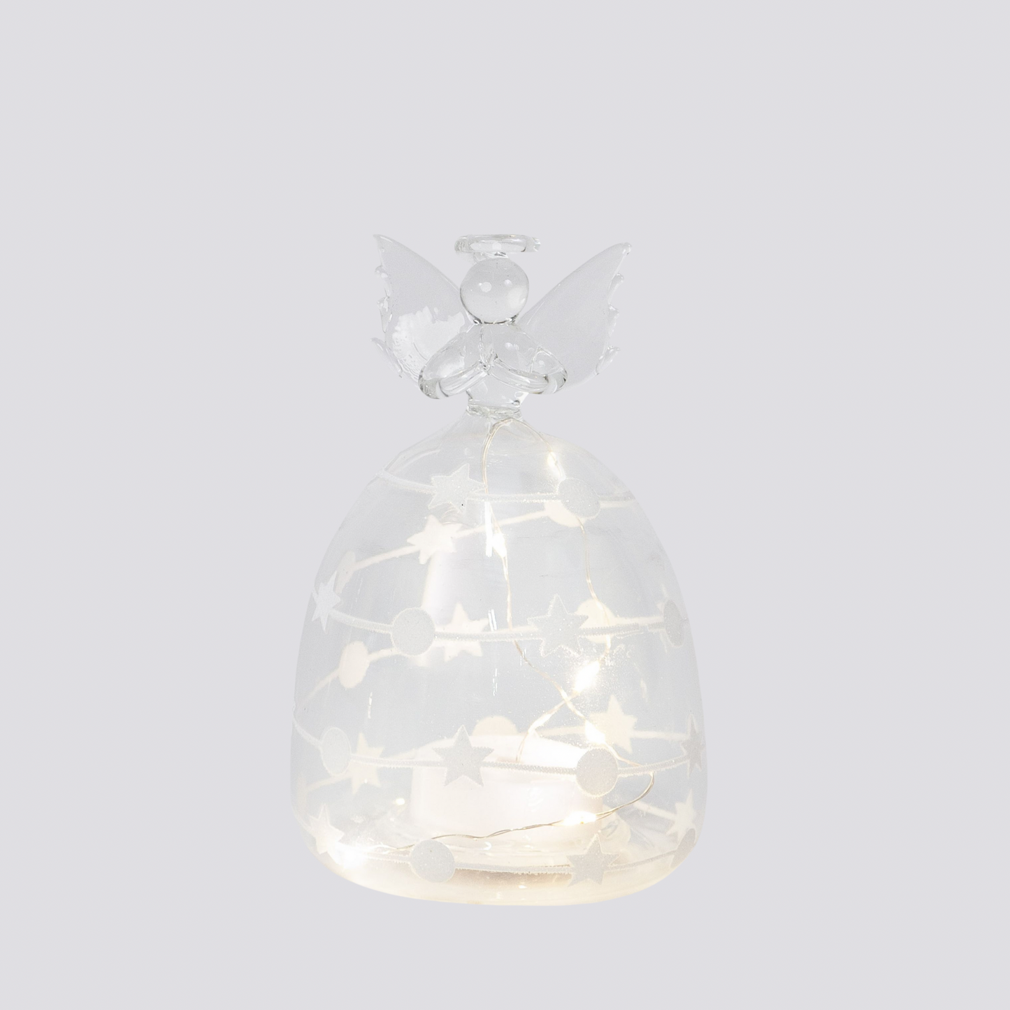 12.5cm Clear Glass Angel with White Stars and Dots