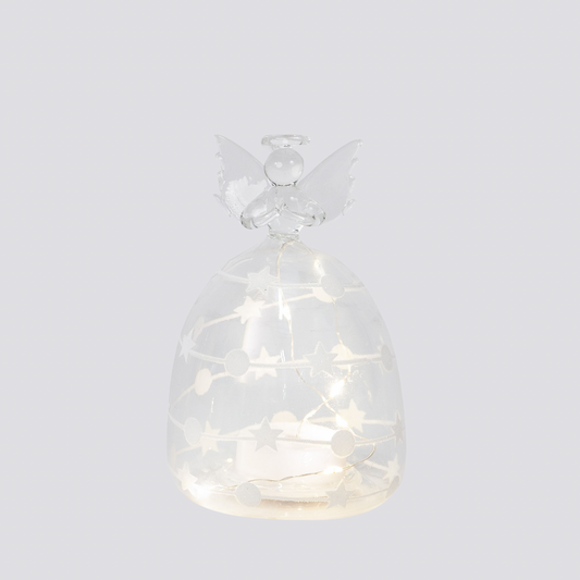 12.5cm Clear Glass Angel with White Stars and Dots