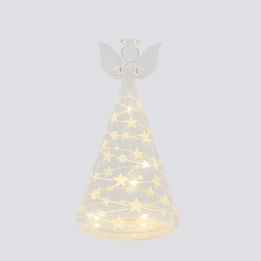 12cm Clear Cone Glass Angel with White Stars and Dots