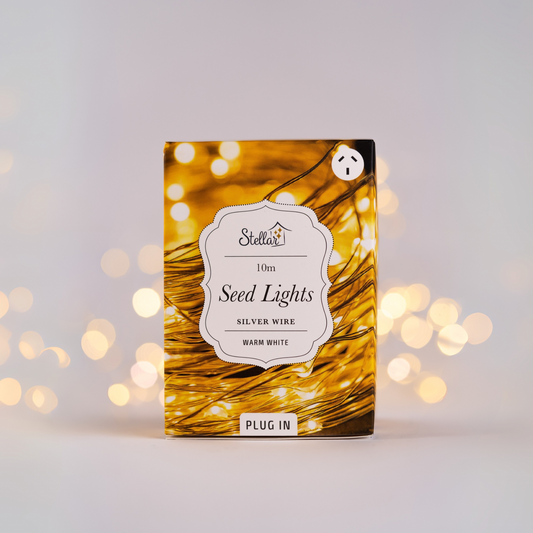 10m Plug In Silver WW 100 LED Seed Light String