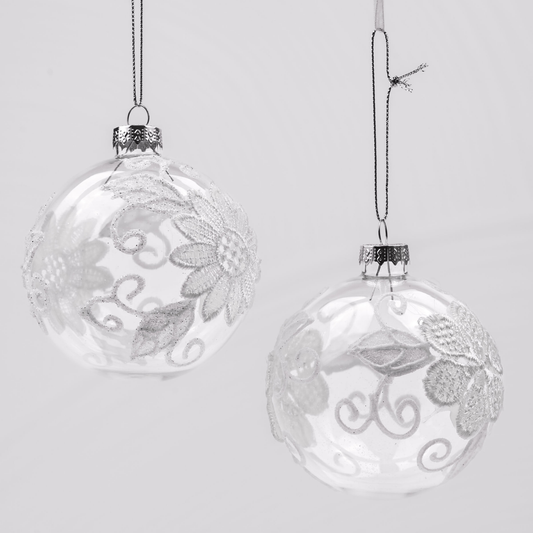 Glass Baubles with Lace Finish - 12 pack