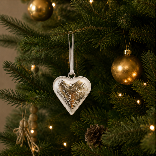 White Heart Christmas Decoration with Gold Foil