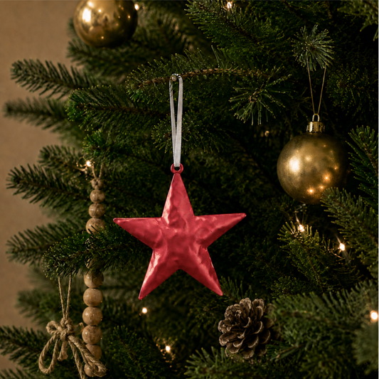 Bumpy Metal Star Christmas Decoration in Red