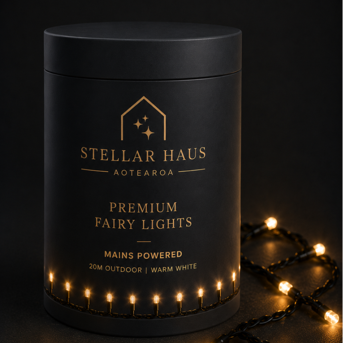 Fairy Lights Mains Powered 20m, Black Cable, Warm White