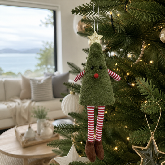 Hanging Green Christmas Tree with Candy Cane Legs