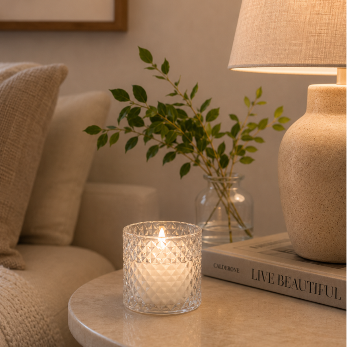 Clear Argyle-cut Glass Candle